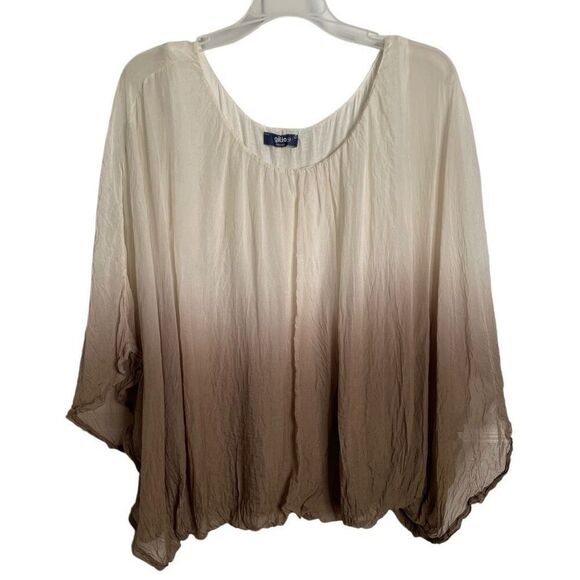 Giulia Womens 100% Italian Silk Blouse M Brown Ombre Embroidered Bubble Hem - Picture 1 of 8